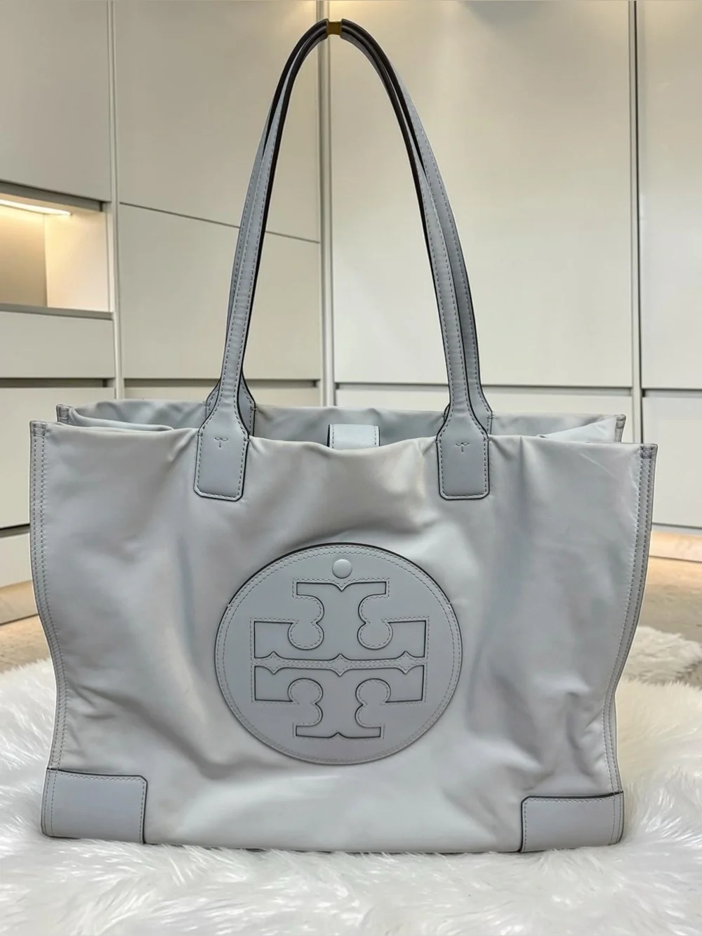 Tory Burch Ella Nylon Tote Bag - Light Gray / Ice Blue